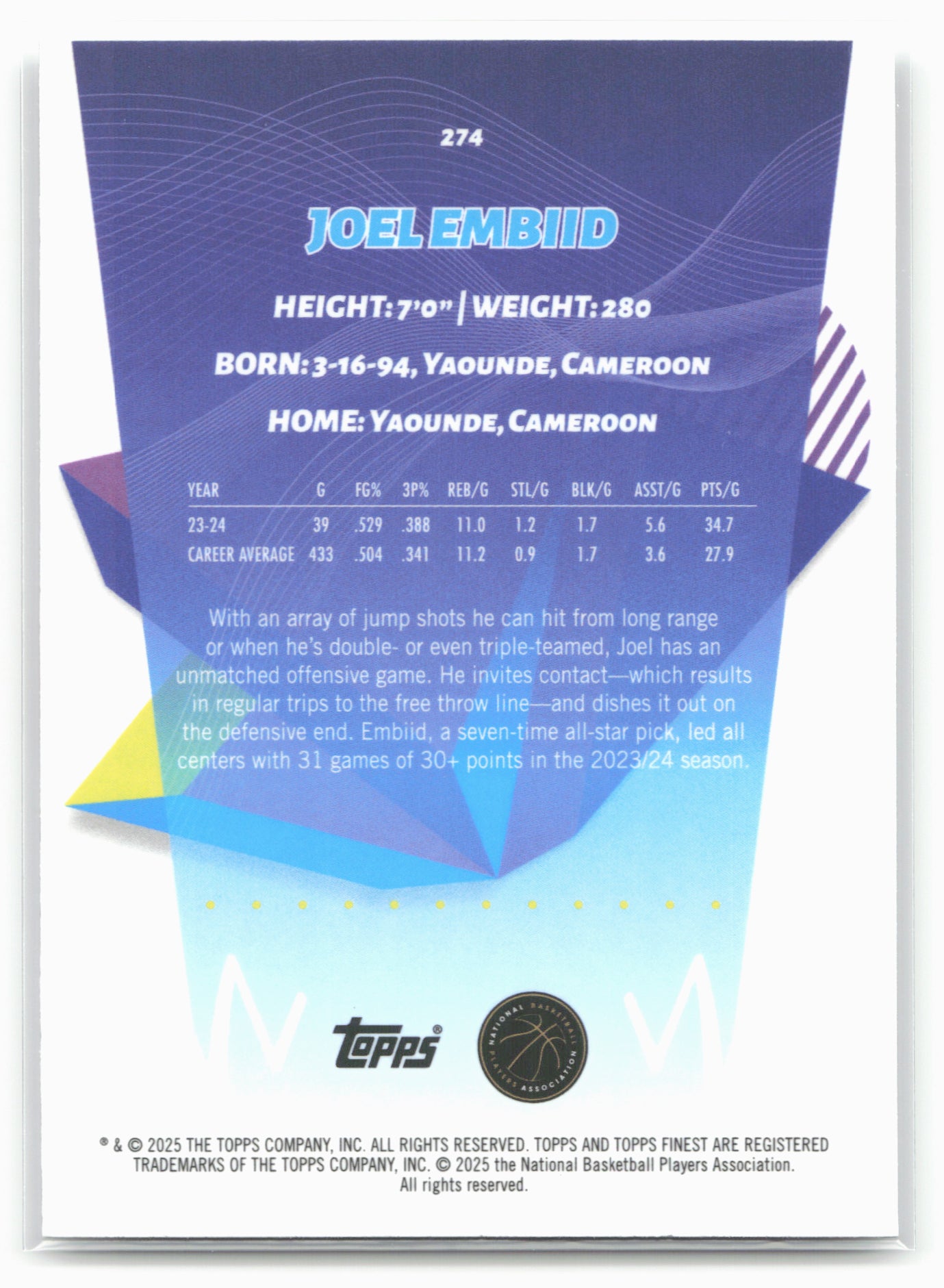2024-25 Finest #274 Joel Embiid