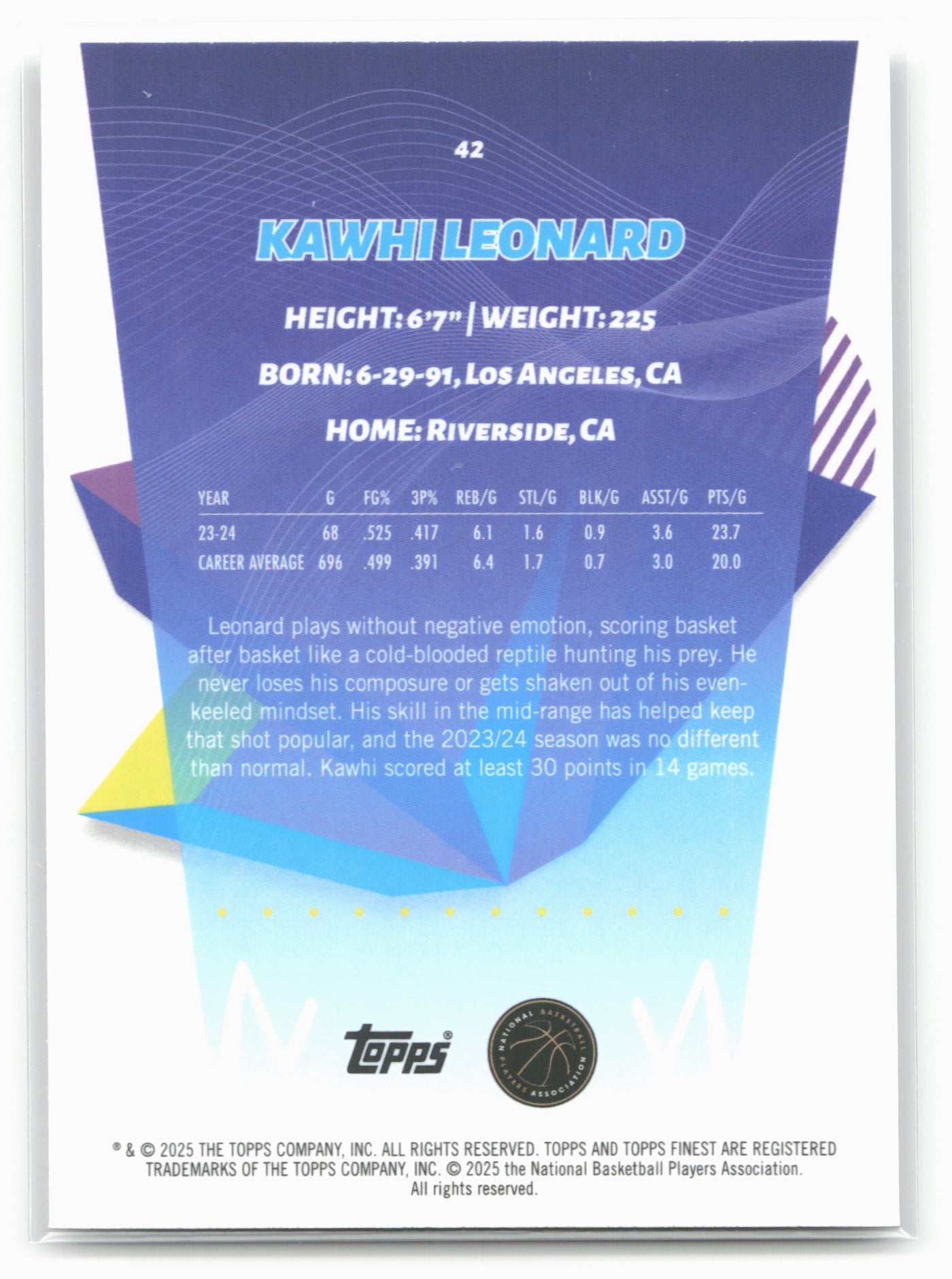 2024-25 Finest #42 Kawhi Leonard 20420