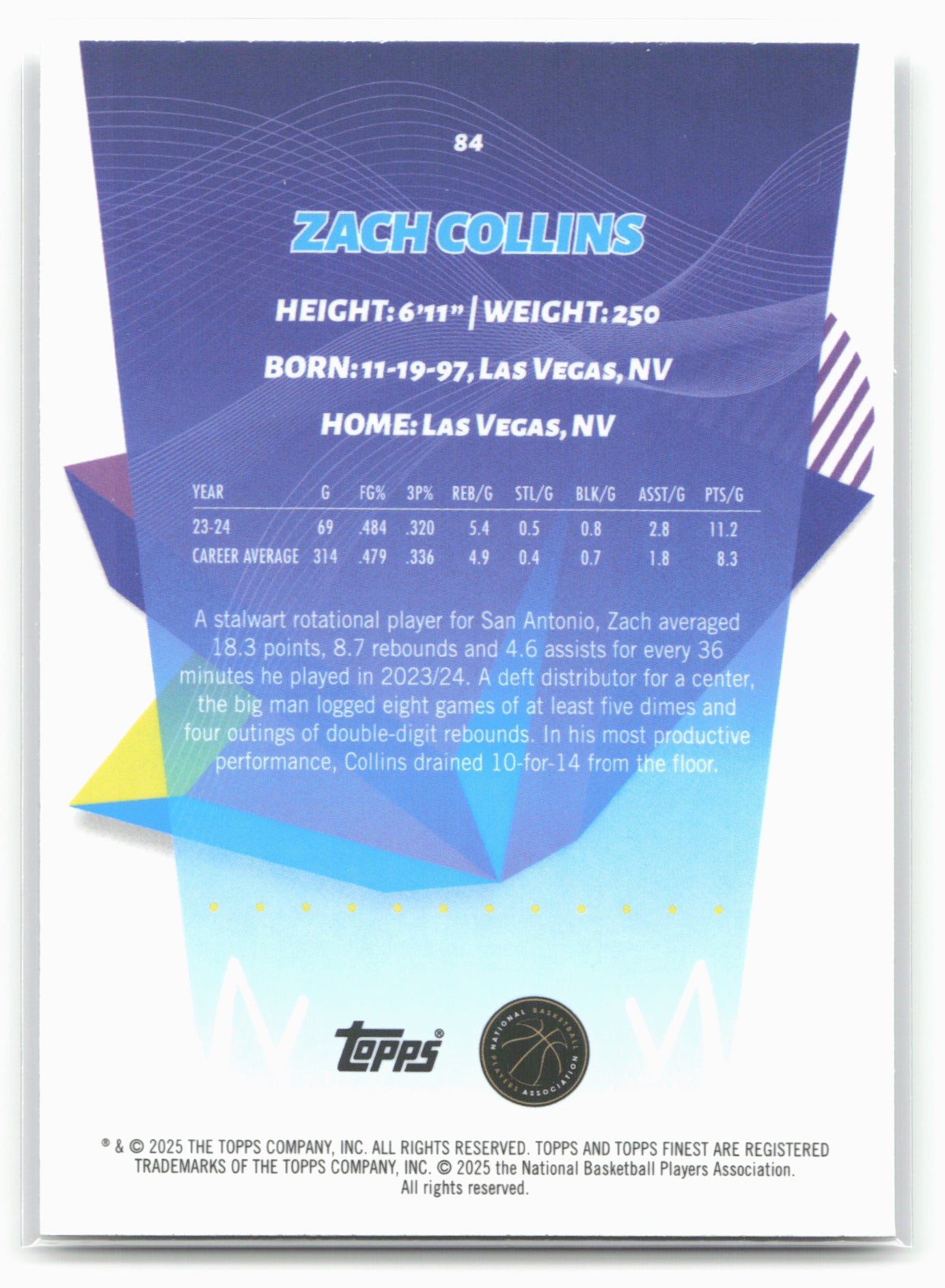 2024-25 Finest #84 Zach Collins 20426