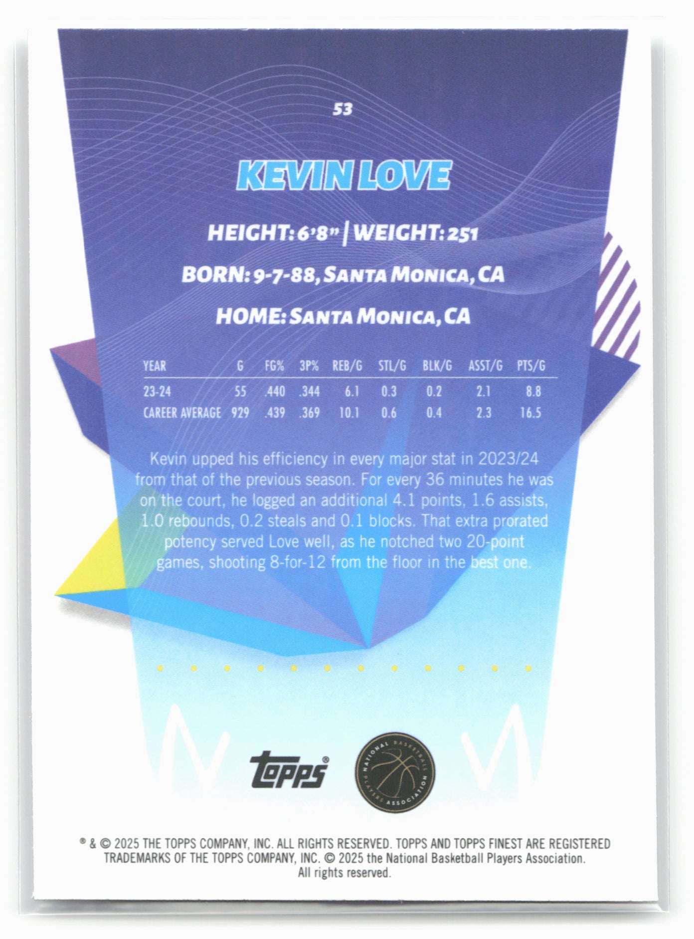 2024-25 Finest #53 Kevin Love 20427