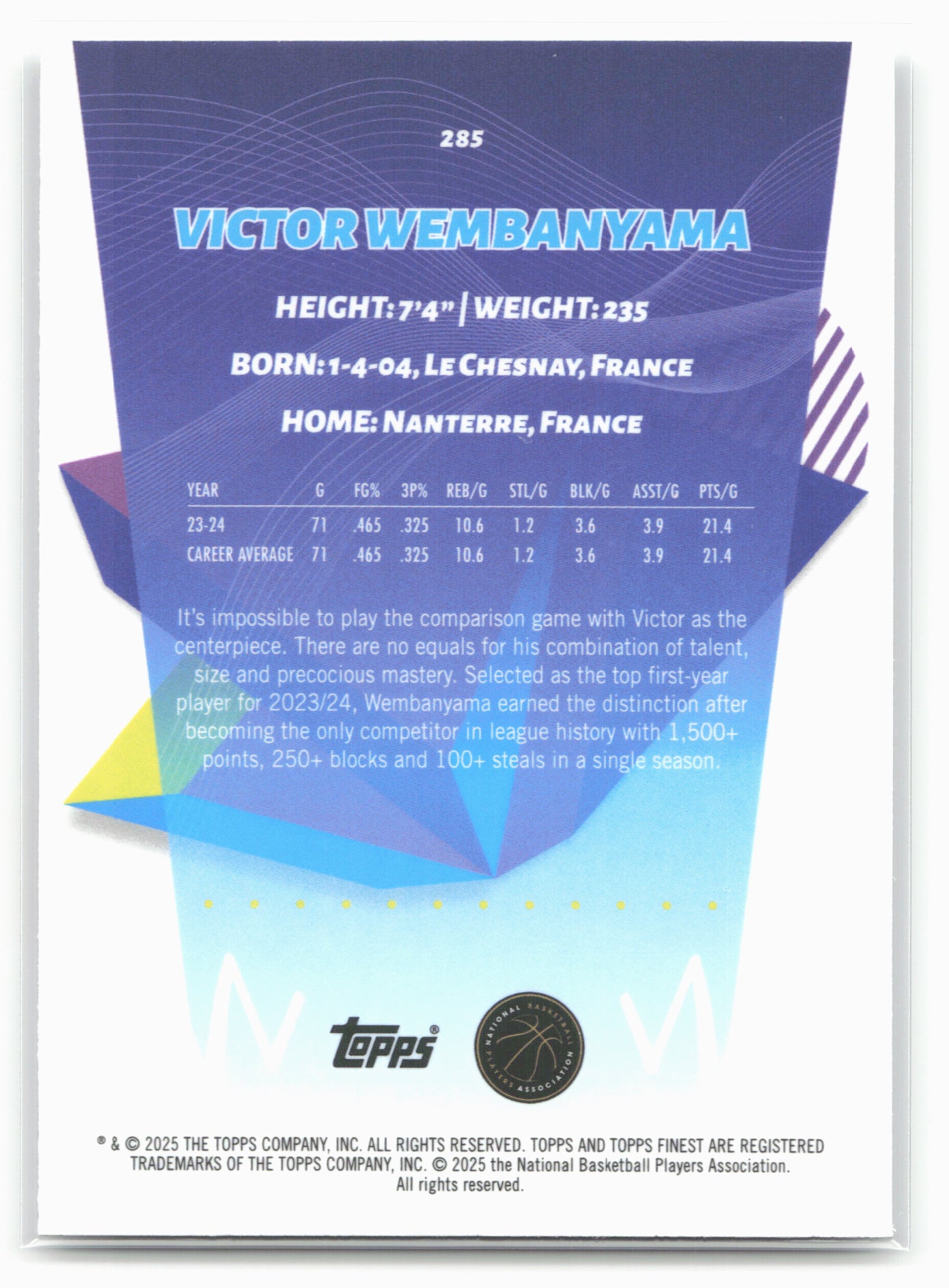 2024-25 Finest #285 Victor Wembanyama 20436