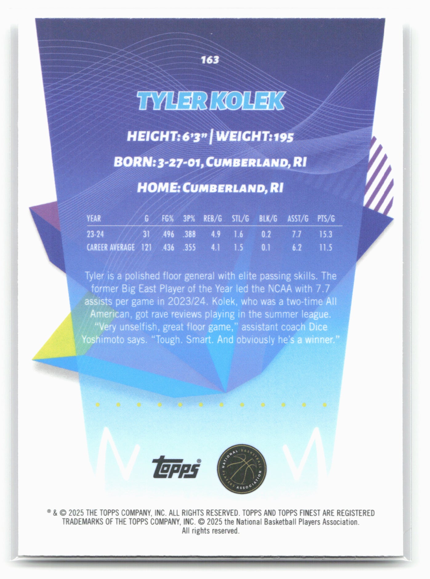 2024-25 Finest #163 Tyler Kolek 20440