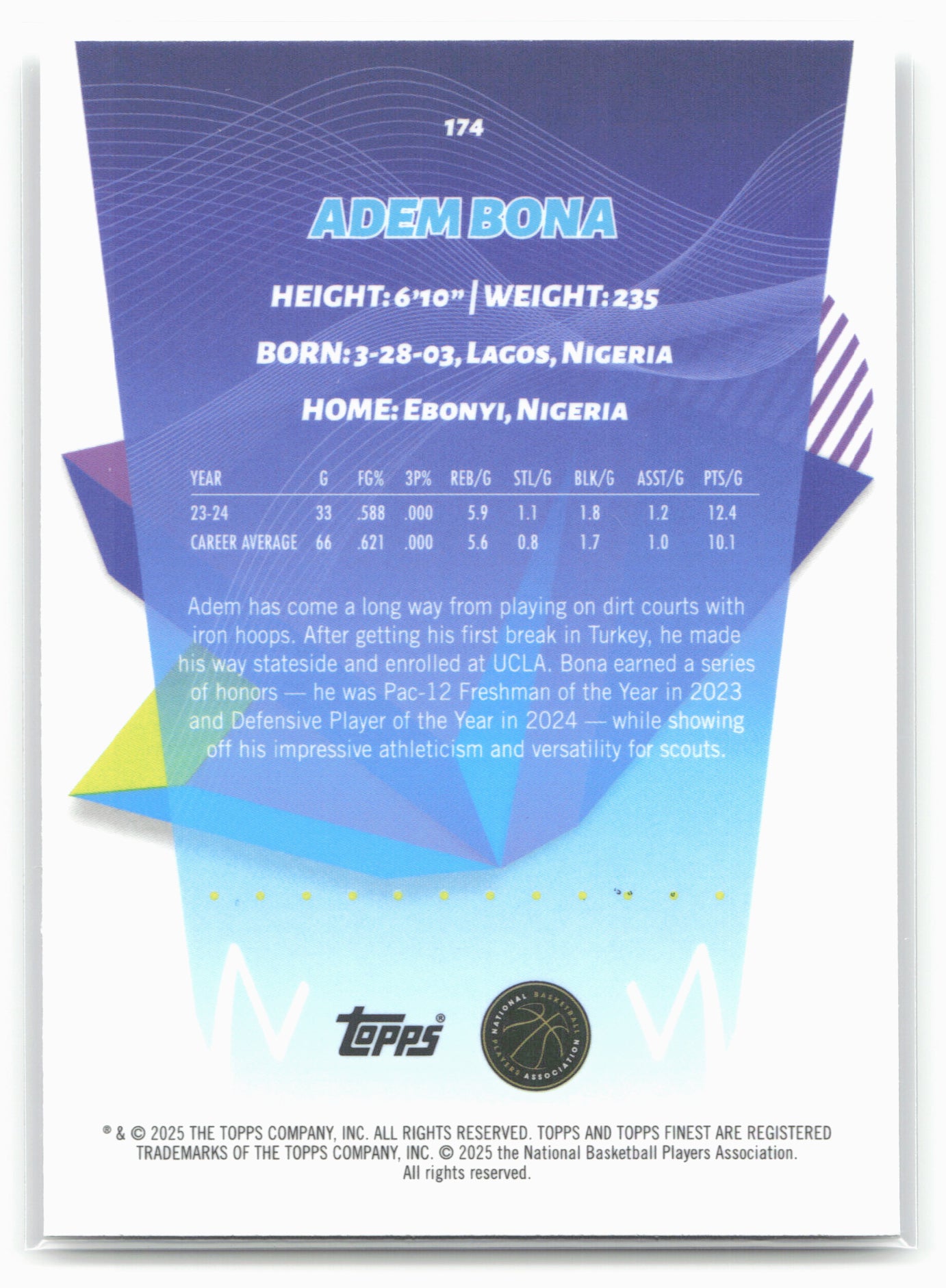 2024-25 Finest #174 Adem Bona 20446
