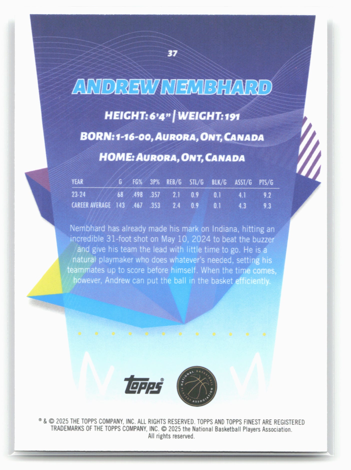 2024-25 Finest #37 Andrew Nembhard 20448