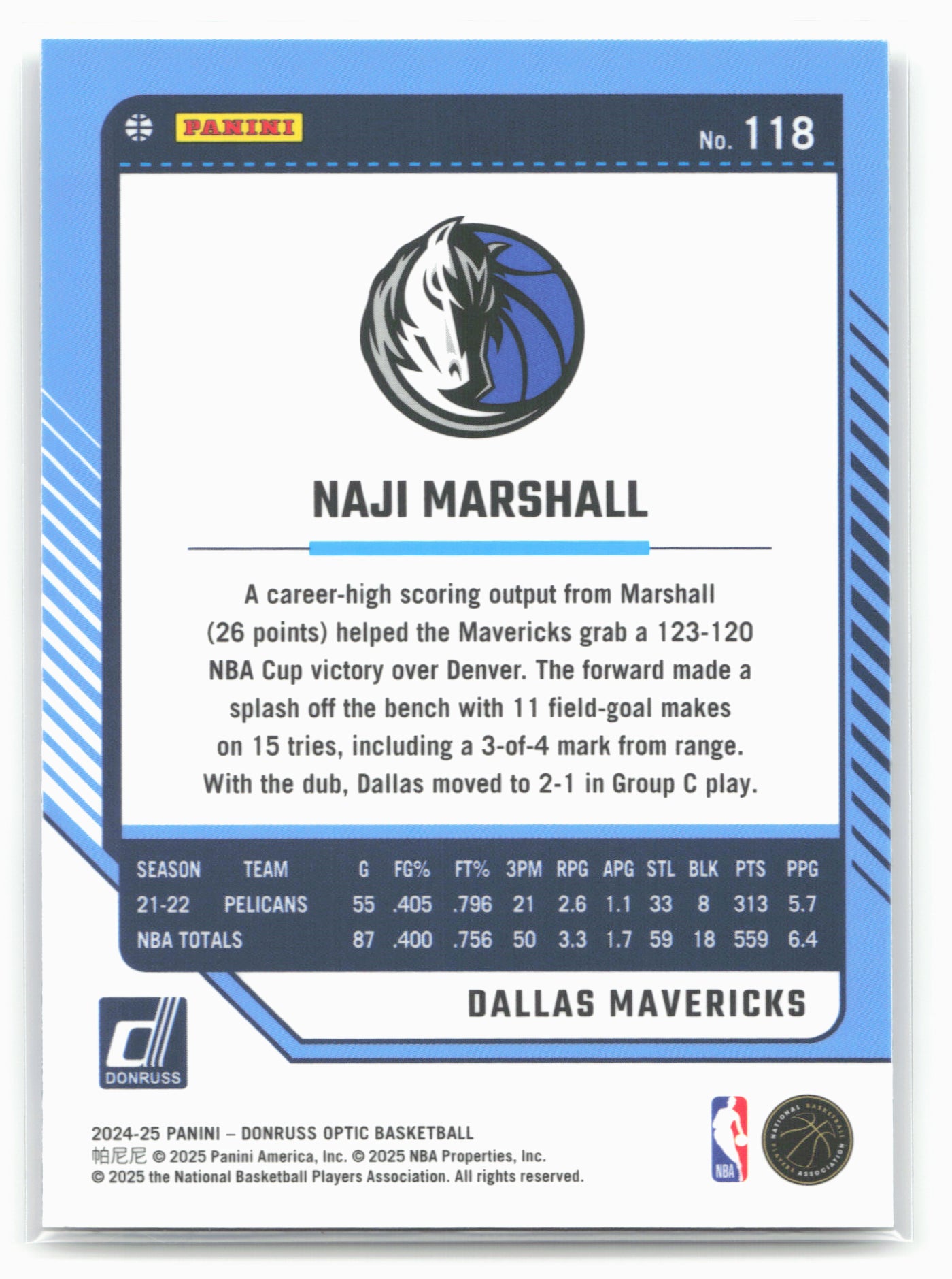 2024-25 Donruss Optic #118 Naji Marshall