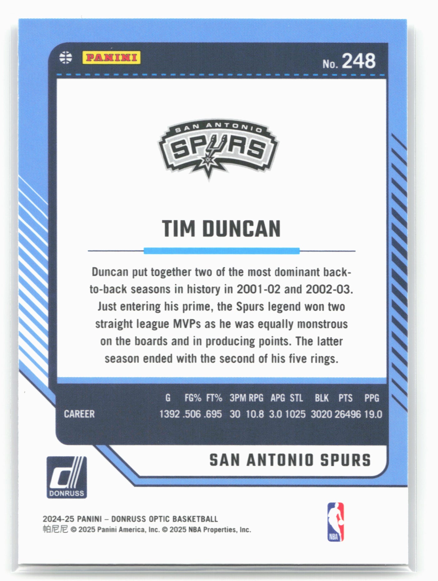 2024-25 Donruss Optic #248 Tim Duncan