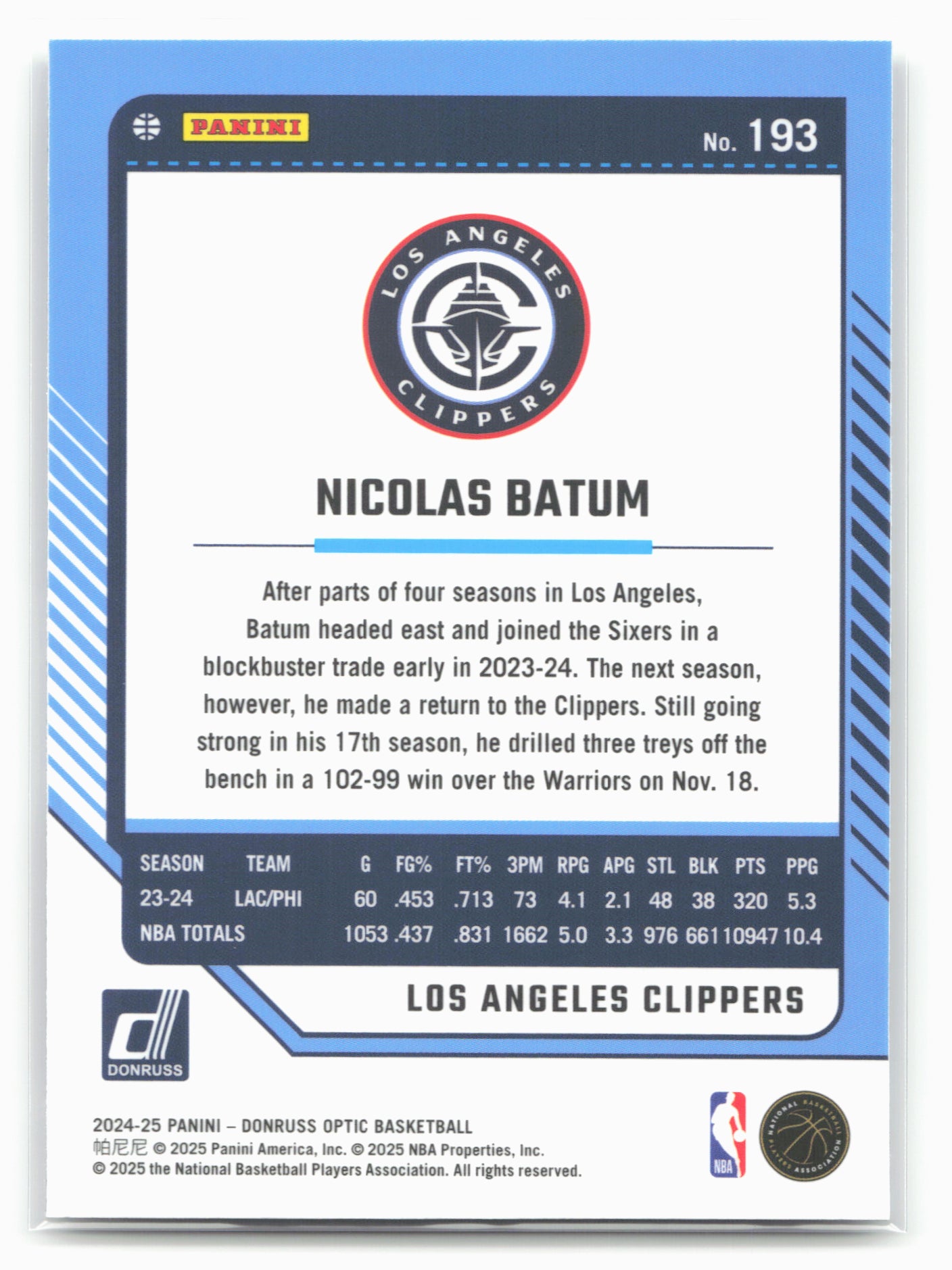2024-25 Donruss Optic #193 Nicolas Batum
