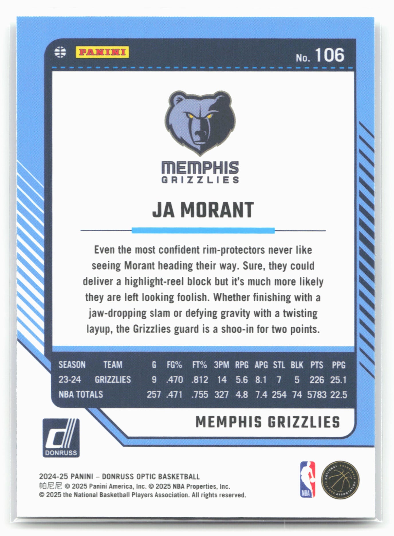2024-25 Donruss Optic #106 Ja Morant