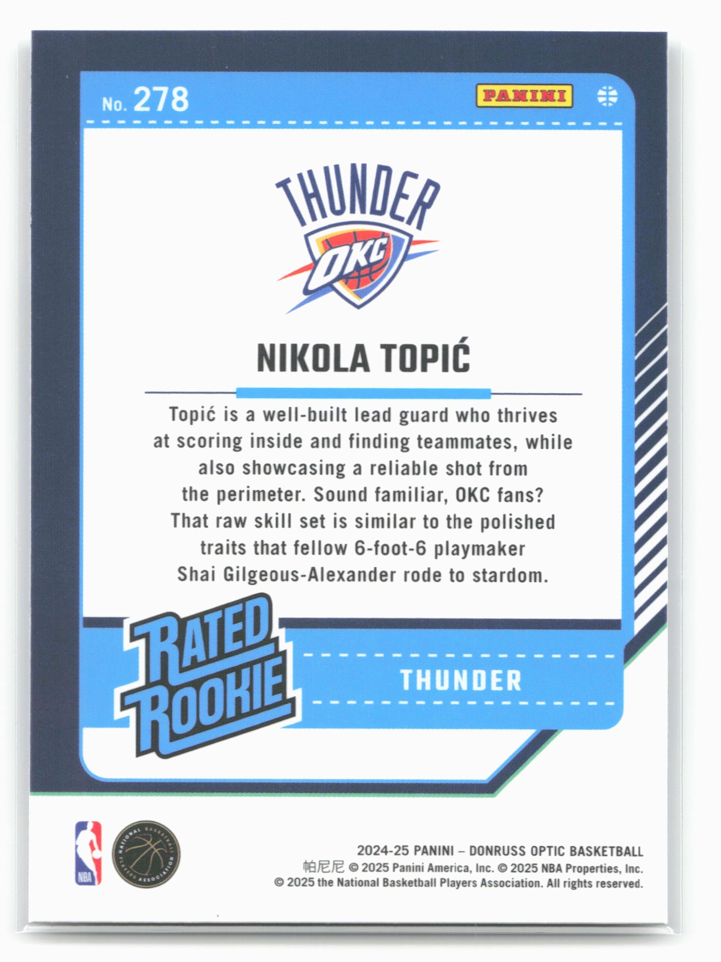 2024-25 Donruss Optic #278 Nikola Topic