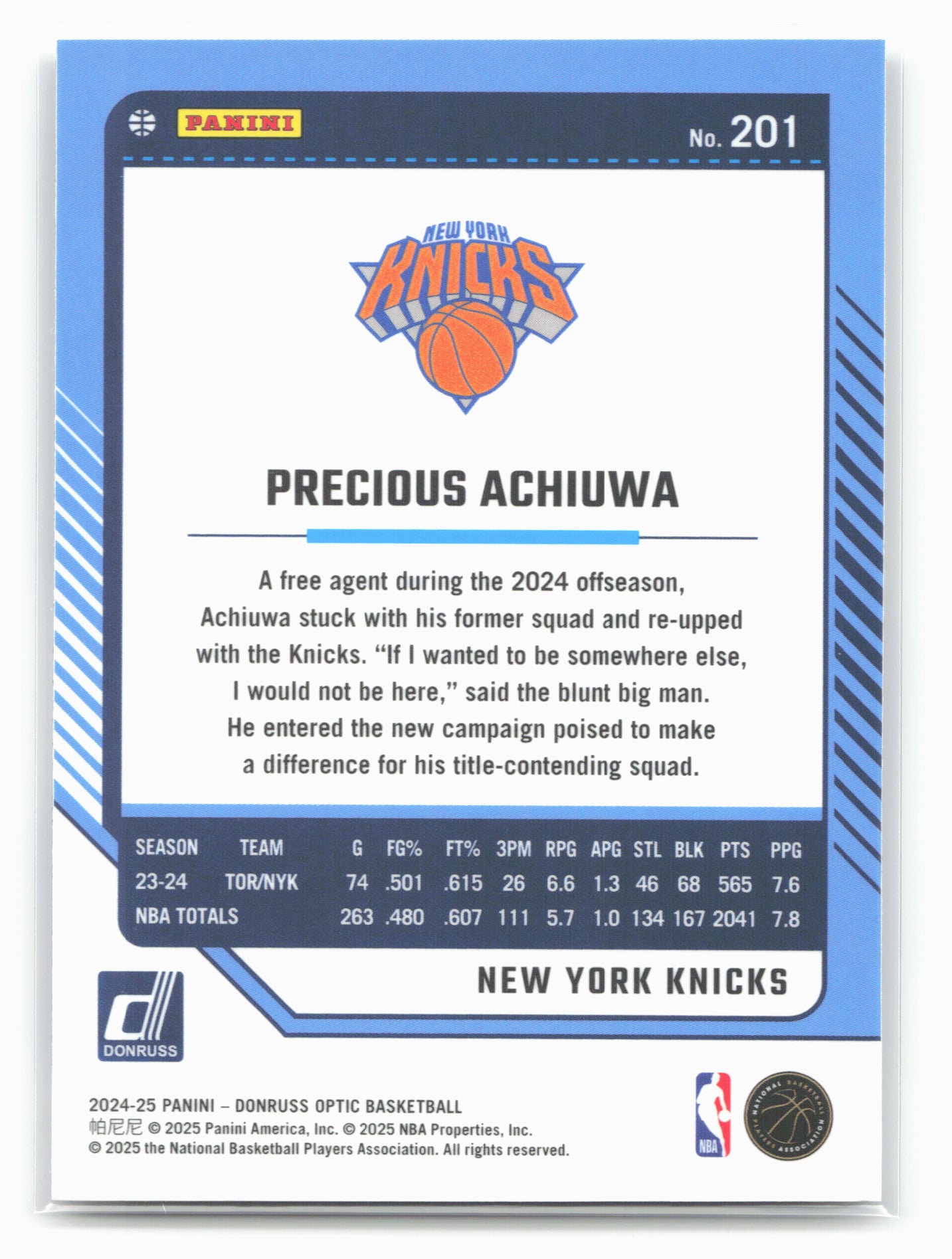 2024-25 Donruss Optic #201 Precious Achiuwa