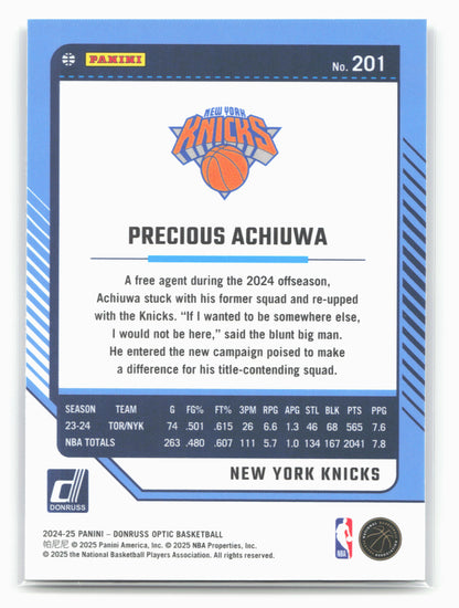 2024-25 Donruss Optic #201 Precious Achiuwa