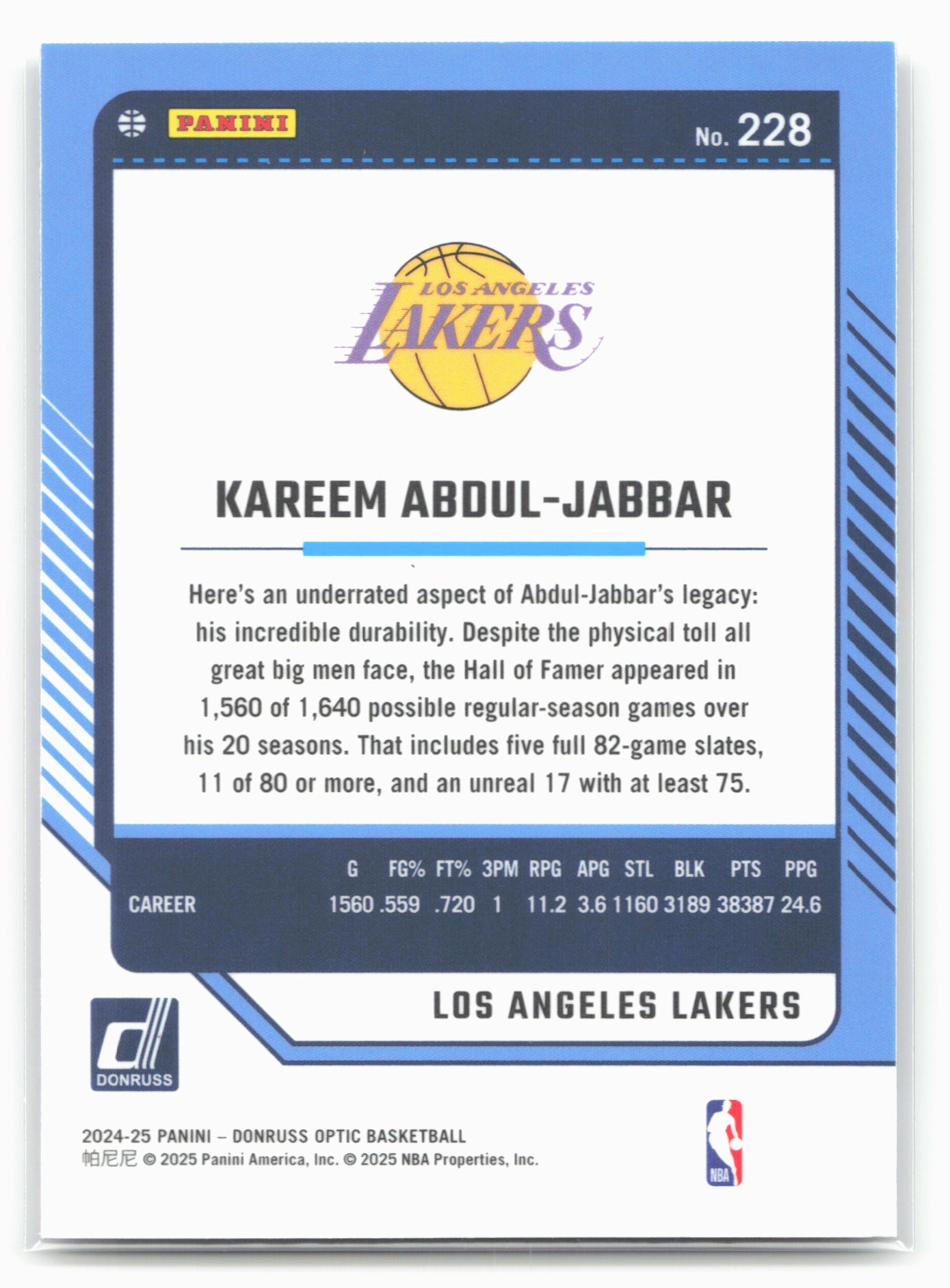 2024-25 Donruss Optic #228 Kareem Abdul-Jabbar