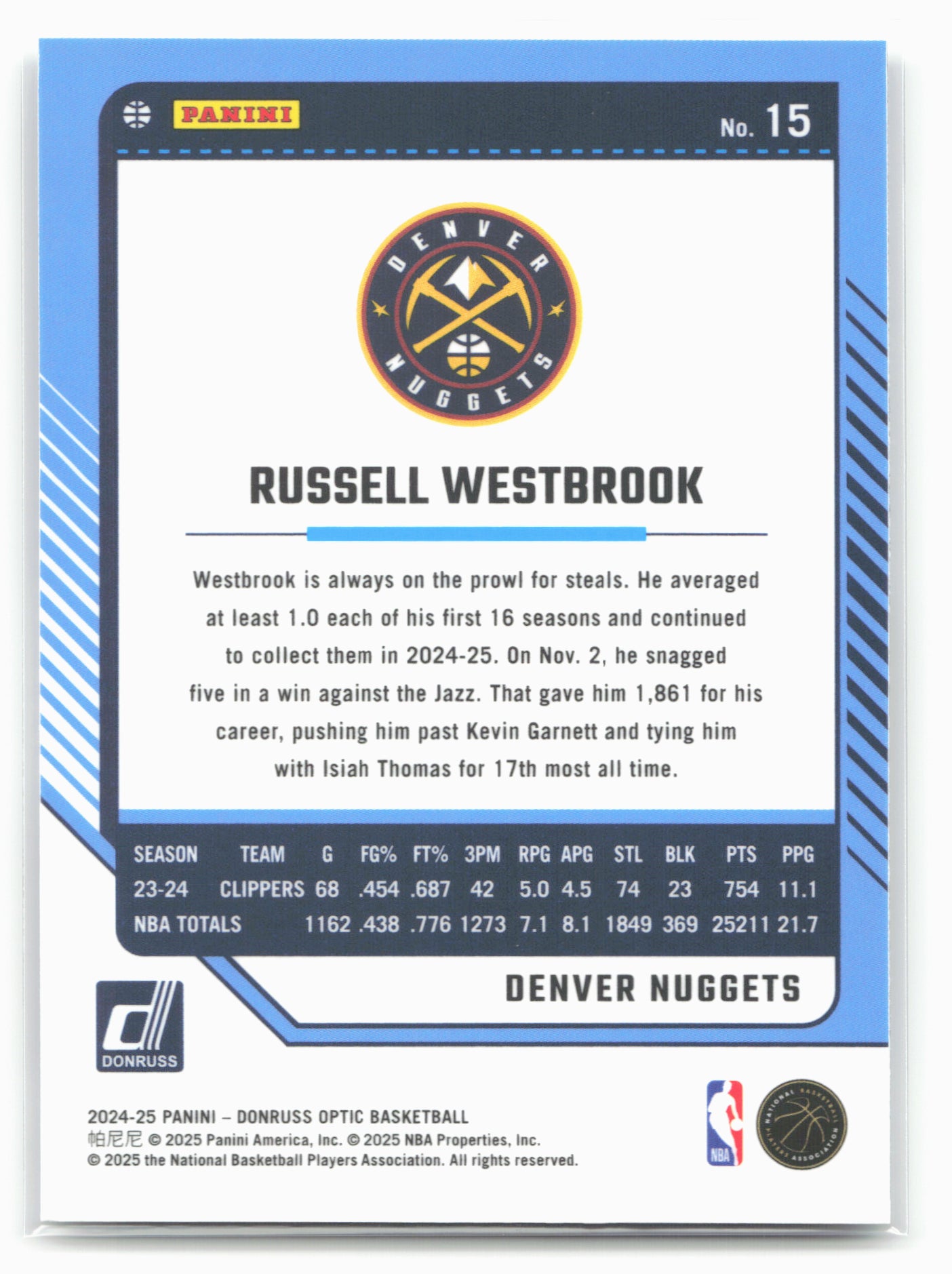 2024-25 Donruss Optic #15 Russell Westbrook