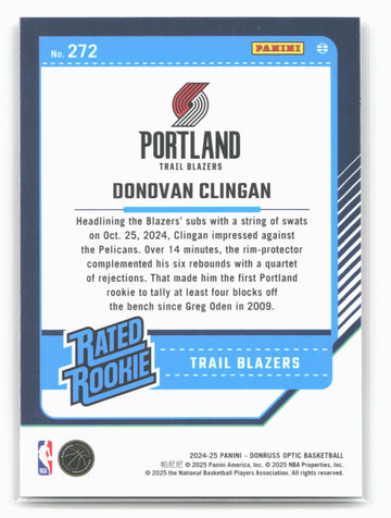 2024-25 Donruss Optic #272 Donovan Clingan