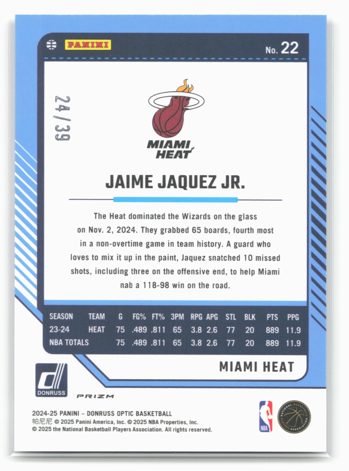 2024-25 Donruss Optic #22 Jaime Jaquez Jr. Black Velocity #/39