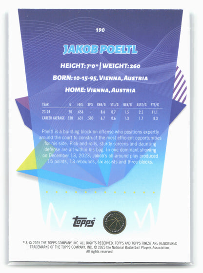 2024-25 Finest #190 Jakob Poeltl Sky Blue Refractor