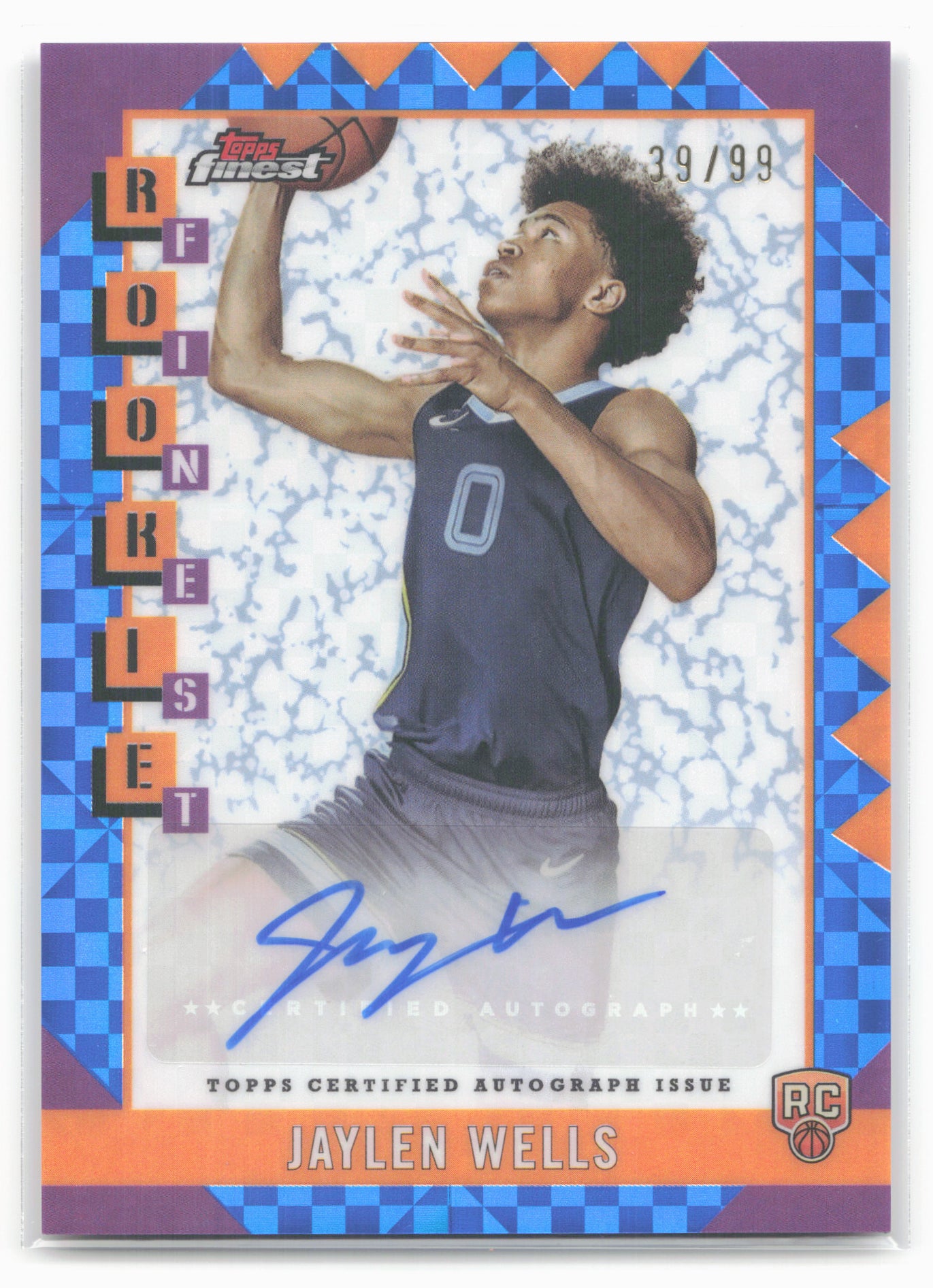 2024-25 Finest #RFA-JW Jaylen Wells Rookie Finest Autographs Blue X-Fractor #/99