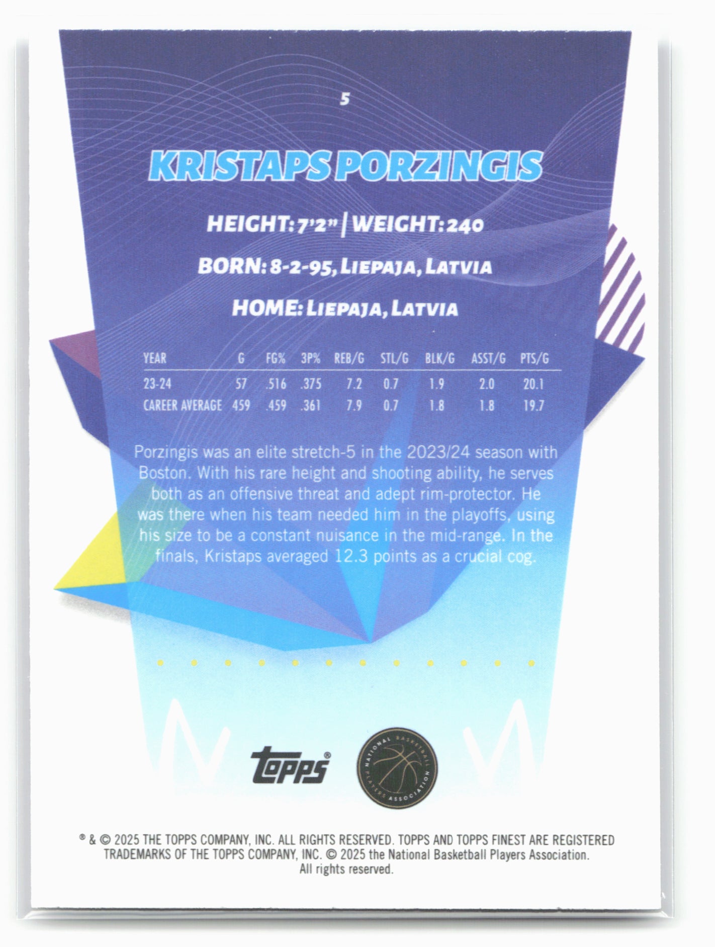 2024-25 Finest #5 Kristaps Porzingis Purple Refractor #/200