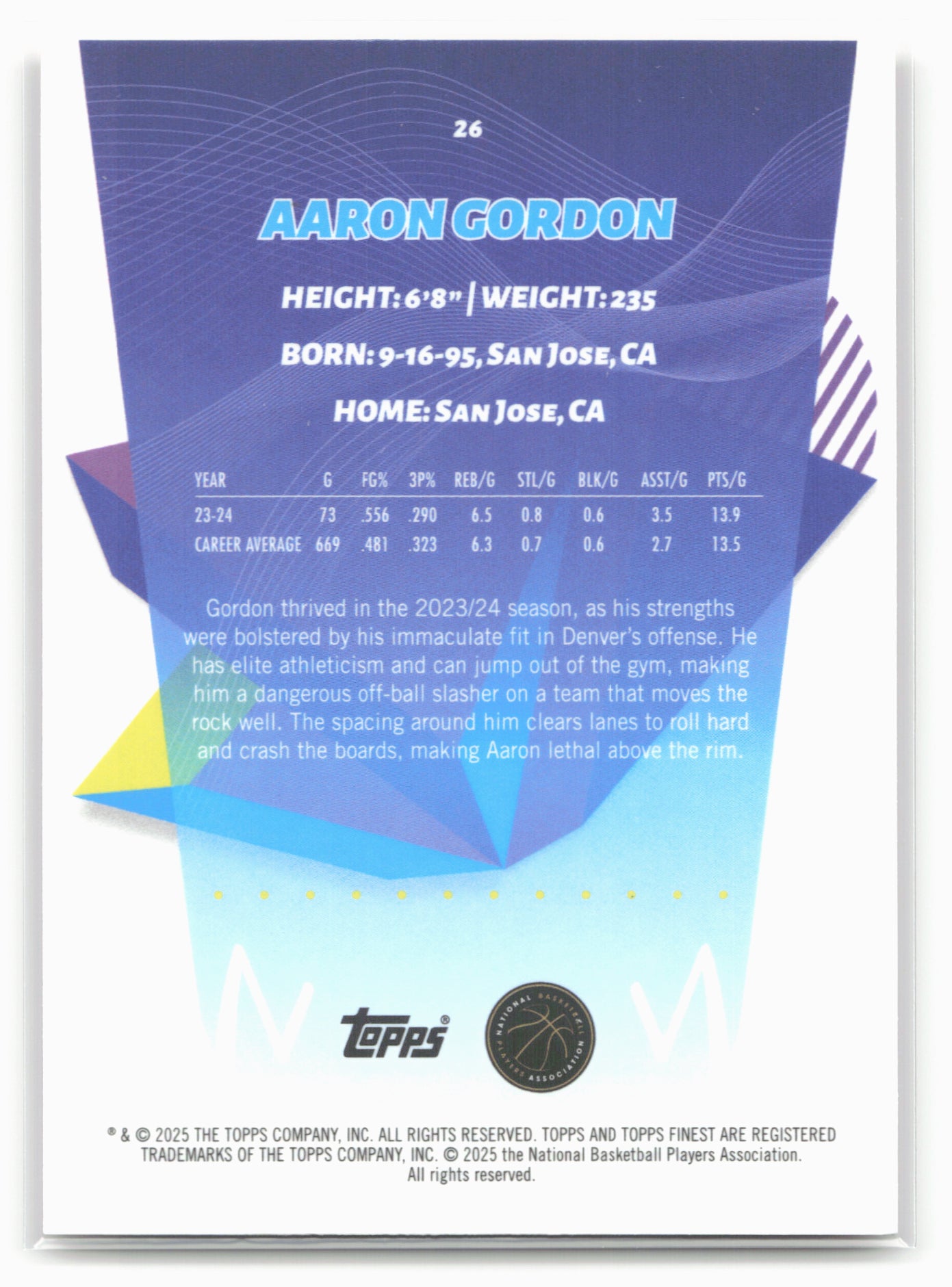 2024-25 Finest #26 Aaron Gordon Orange X-Fractor #/250