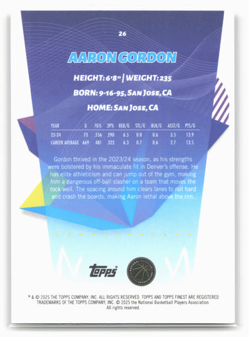 2024-25 Finest #26 Aaron Gordon Orange X-Fractor #/250