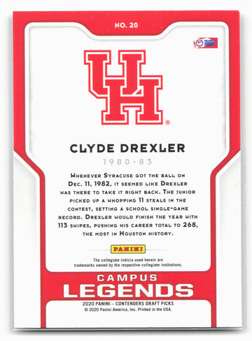 2020 Panini Contenders Draft Picks #20 Clyde Drexler Campus Legends 20560