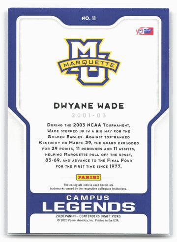 2020 Panini Contenders Draft Picks #11 Dwyane Wade Campus Legends 20576