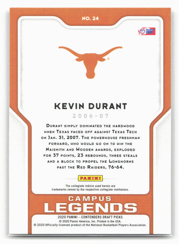 2020 Panini Contenders Draft Picks #24 Kevin Durant Campus Legends 20588