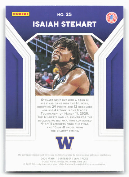 2020 Panini Contenders Draft Picks #25 Isaiah Stewart the Numbers Game 20590