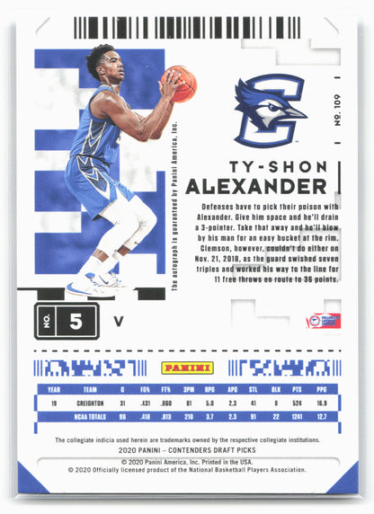 2020 Panini Contenders Draft Picks #109 Ty-Shon Alexander Conference Finals #/75