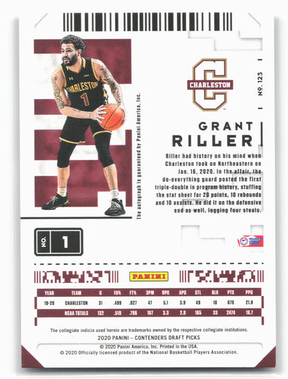 2020 Panini Contenders Draft Picks #123 Grant Riller Conference Finals #/75