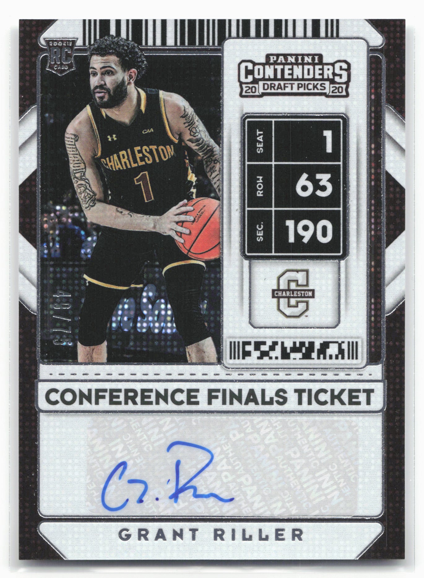 2020 Panini Contenders Draft Picks #123 Grant Riller Conference Finals #/75