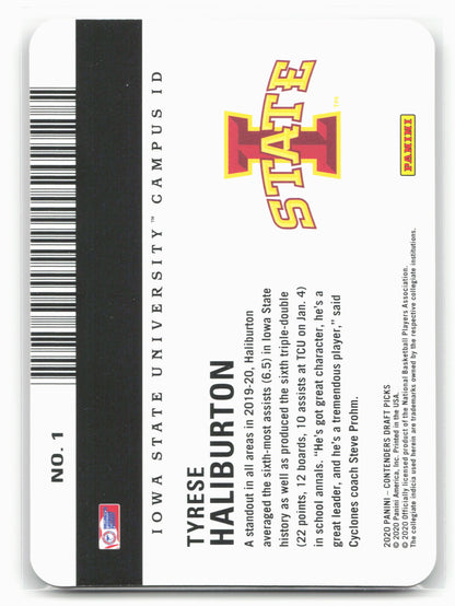 2020 Panini Contenders Draft Picks #1 Tyrese Haliburton Campus ID