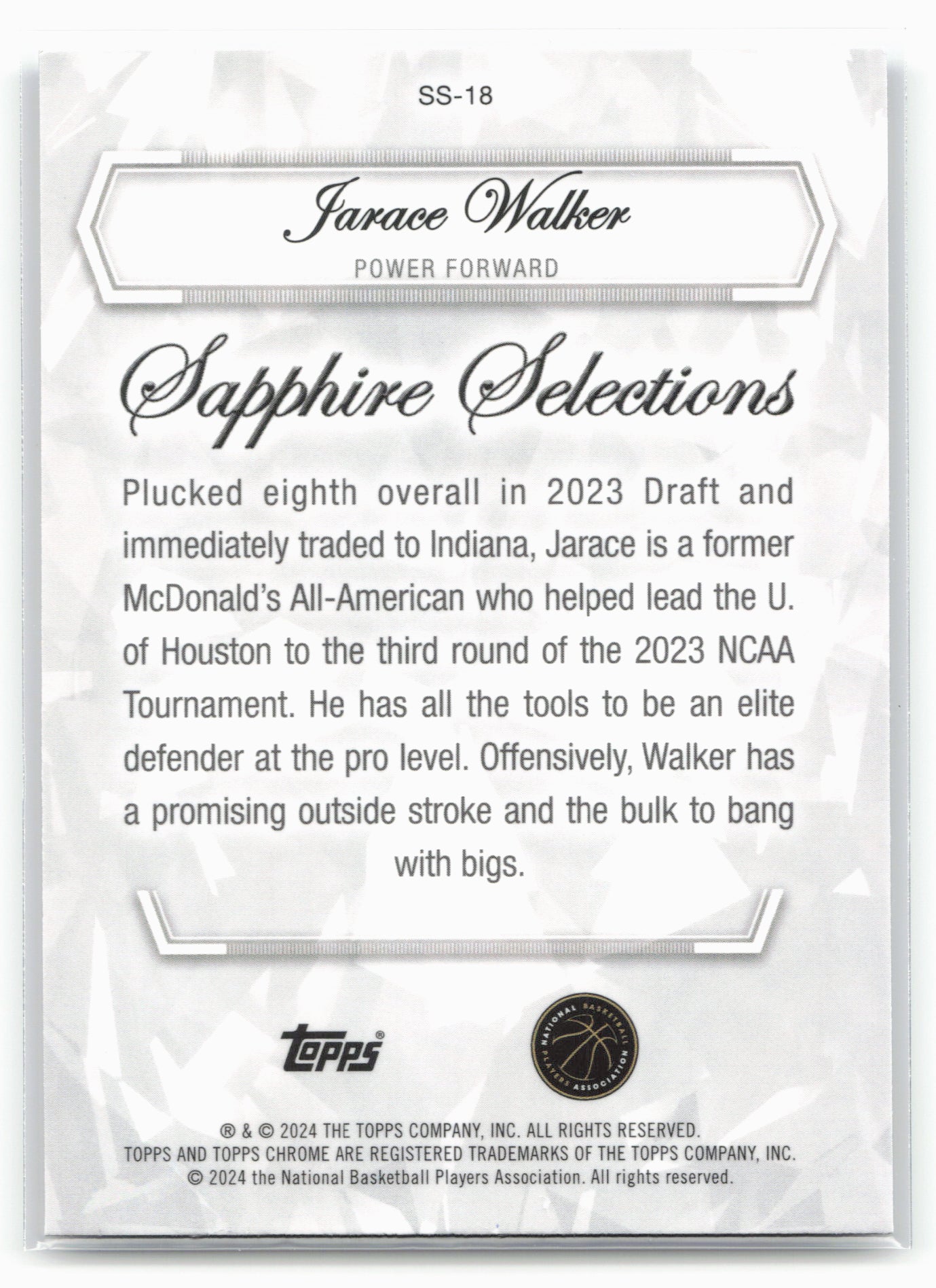 2023-24 Topps Chrome Sapphire Edition #SS-18 Jarace Walker Sapphire Selections