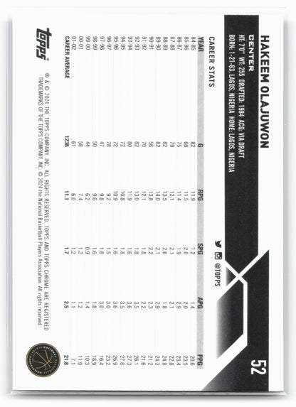 2023-24 Topps Chrome Sapphire Edition #52 Hakeem Olajuwon Purple #/10