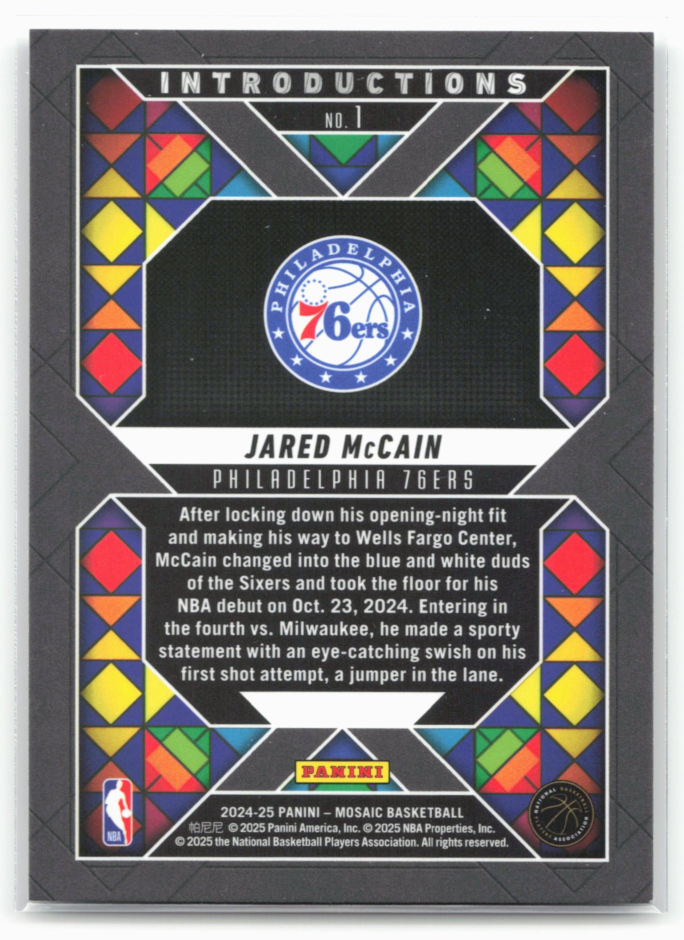 2024-25 Panini Mosaic #1 Jared McCain Introductions