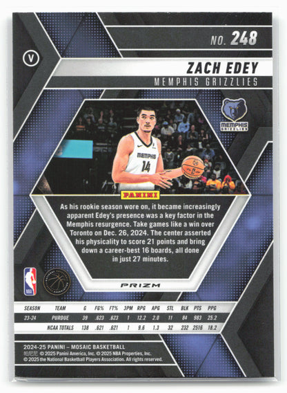 2024-25 Panini Mosaic #248 Zach Edey Fast Break Silver Mosaic
