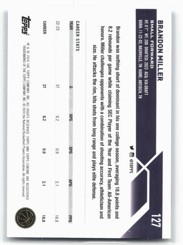 2023-24 Topps Chrome Sapphire Edition #127 Brandon Miller