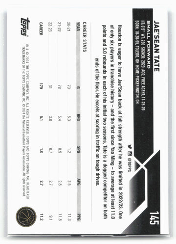 2023-24 Topps Chrome Sapphire Edition #145 Jae'Sean Tate