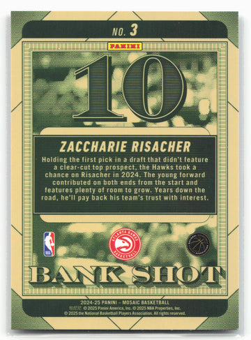 2024-25 Panini Mosaic #3 Zaccharie Risacher Bank Shot