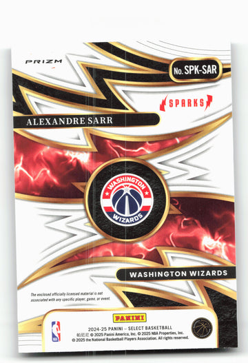 2024-25 Panini Select #SPK-SAR Alexandre Sarr Sparks