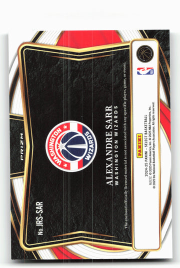 2024-25 Panini Select #JRS-SAR Alexandre Sarr Jumbo Rookie Swatches