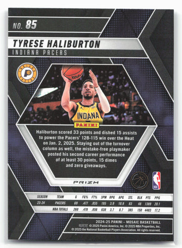 2024-25 Panini Mosaic #85 Tyrese Haliburton Silver