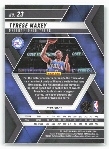 2024-25 Panini Mosaic #23 Tyrese Maxey Green Mosaic