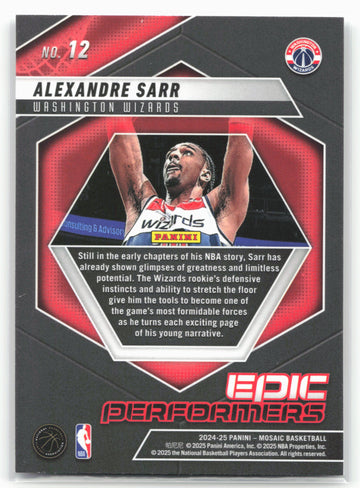 2024-25 Panini Mosaic #12 Alexandre Sarr Epic Performers