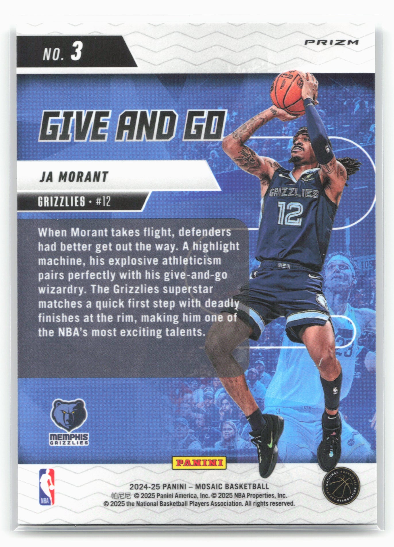 2024-25 Panini Mosaic #3 Ja Morant Give and Go Mosaic