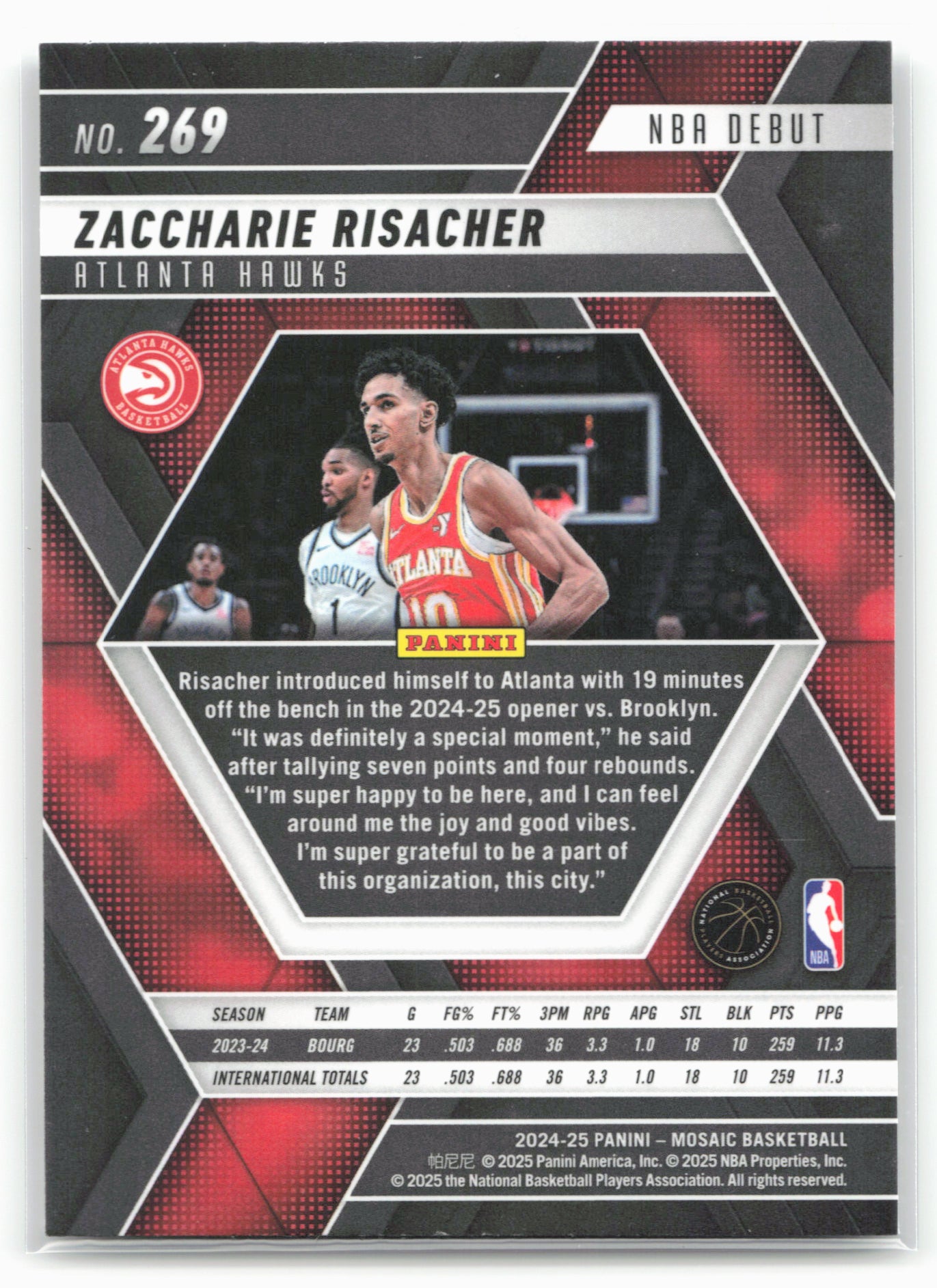2024-25 Panini Mosaic #269 Zaccharie Risacher