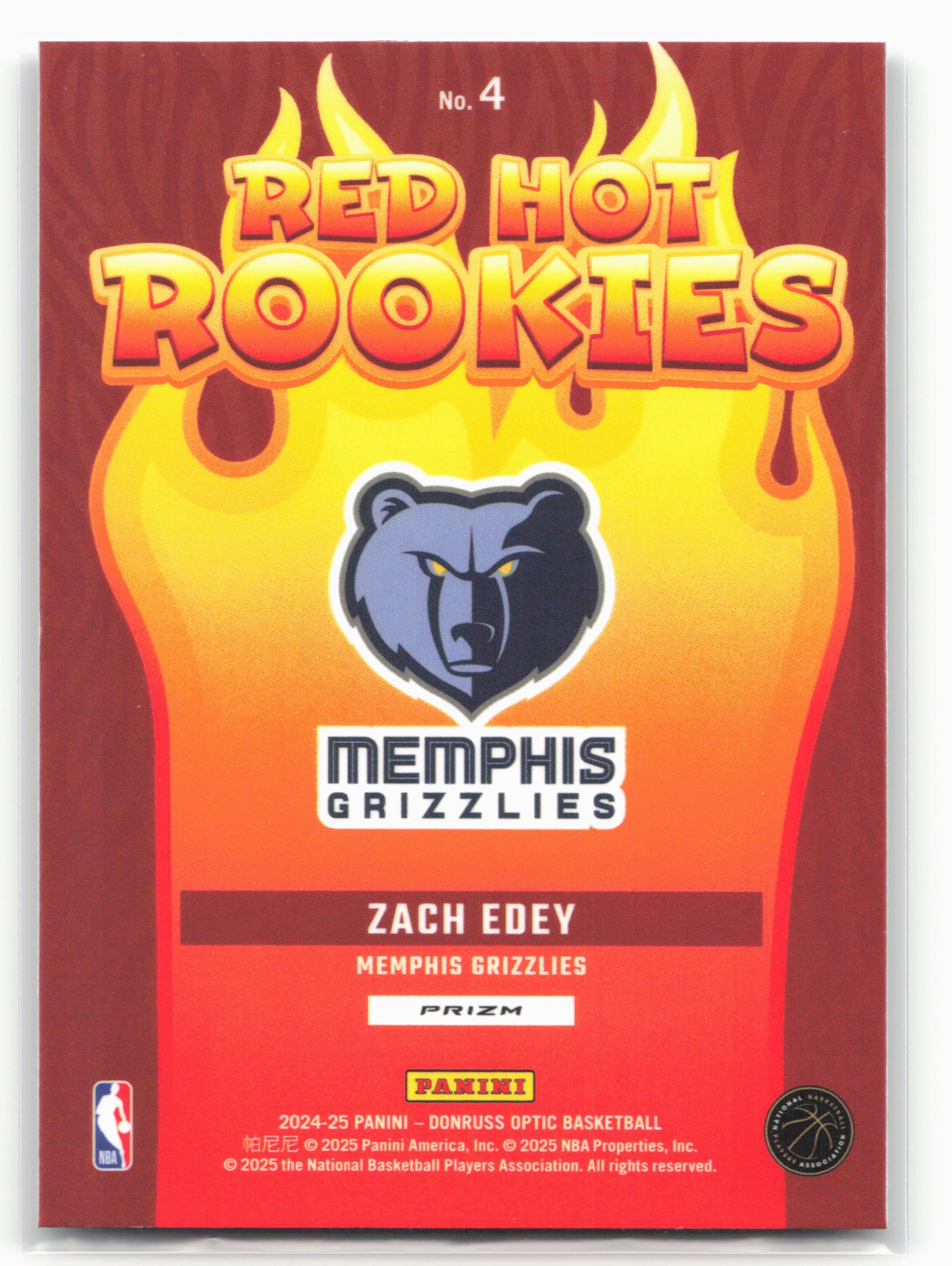 2024-25 Donruss Optic #4 Zach Edey Red Hot Rookies Holo