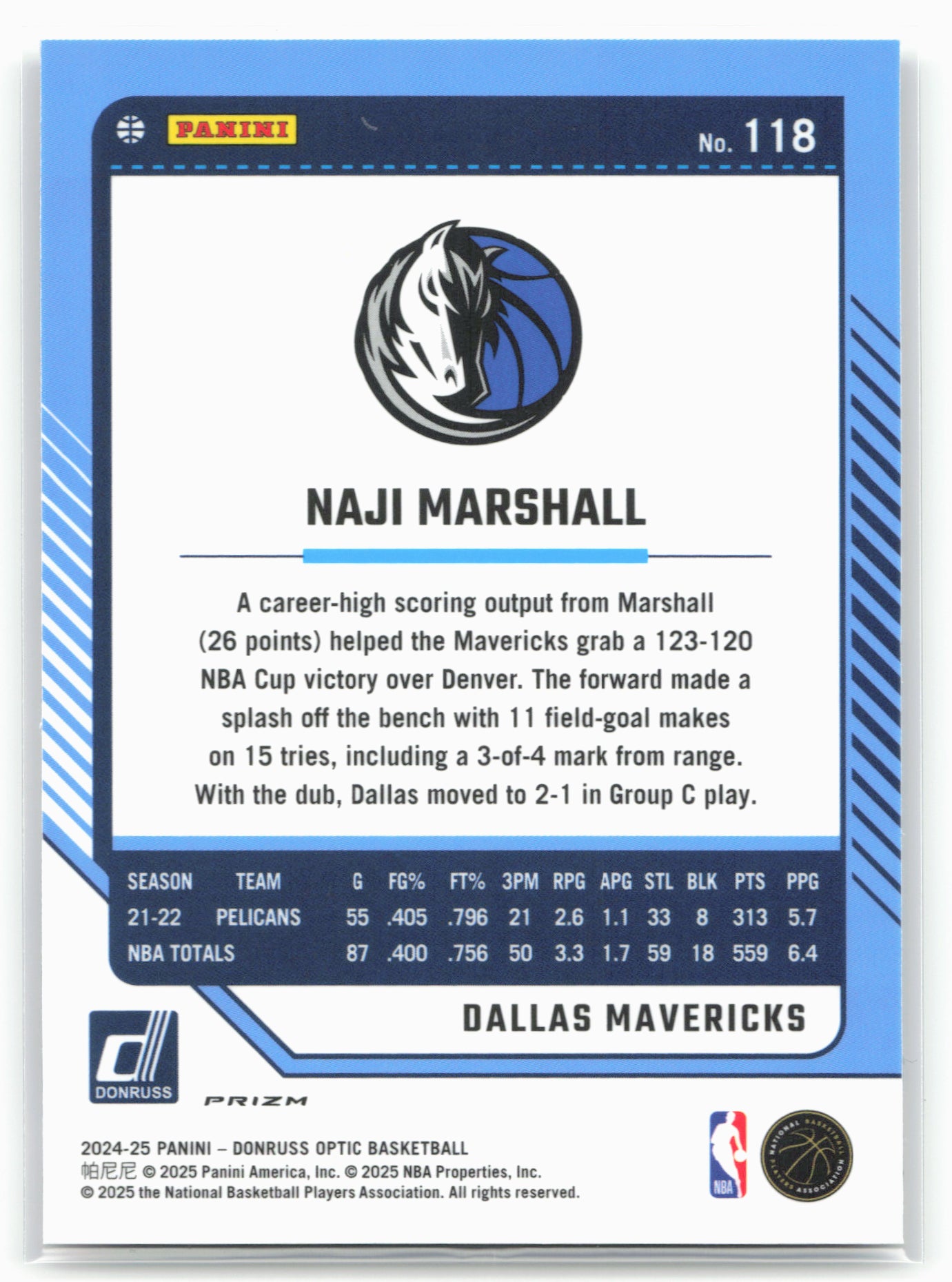 2024-25 Donruss Optic #118 Naji Marshall Holo