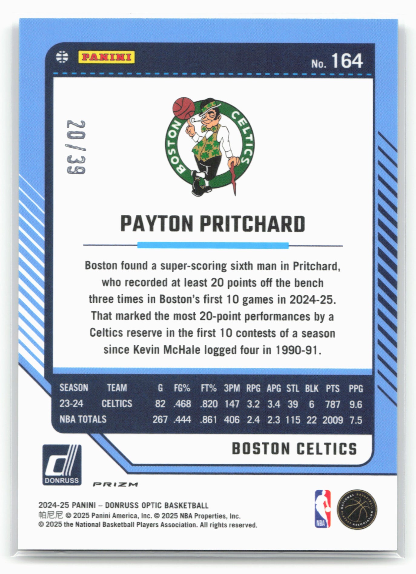 2024-25 Donruss Optic #164 Payton Pritchard Black Velocity #/39