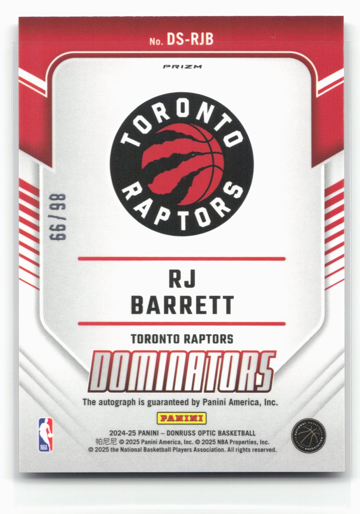 2024-25 Panini Donruss Optic RJ Barrett Dominators Holo Auto 86/99